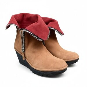 Fly London Salv Brown Suede Wedge Ankle Boots P500688008 Womens 41
